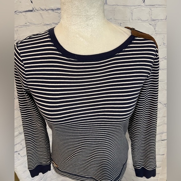 Lauren Ralph Lauren striped sweater with faux suede elbow patches size M - Picture 2 of 7